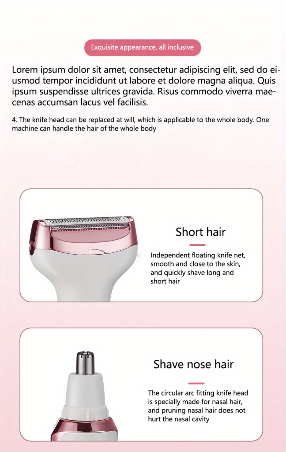 4In1 Women'S Electric Hair Remover Multifunctional Women'S Electric Shaver Trimmer Set Bikini Line Trimmer for Women USB Rechargeable for Eyebrows, Nose, Face Legs Hair Removal Portable Gentle Perfect Gift for Women