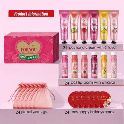 Bulk Beauty Gift Set 96pcs/Box – Hand Cream, Lipstick, Red Bag & Wedding Card, Women's Party Favor Gift Assembly for Christmas, Thanksgiving, Weddings, Colleagues & Friends