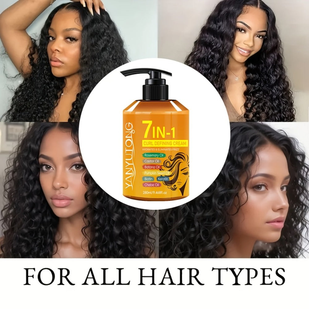 Curling Cream 7-in-1 for Black Hair Curly Wavy & Braids - Rosemary Castor Batana Coconut Oil Biotin Keratin Long-Lasting Moisturizing Curl Definer for Latin Curls 3A-4C 280ml