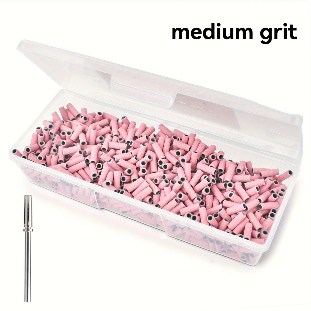 1000pcs Professional Nail Drill Bits with Mandrel - Coarse/Medium/Fine 3 Grit Sanding Bands, 3mm Straight Line Drill Bits Suitable for Removal, Nail Filing, Manicure & Pedicure Tools - Salon & Nail Care (1000pcs)