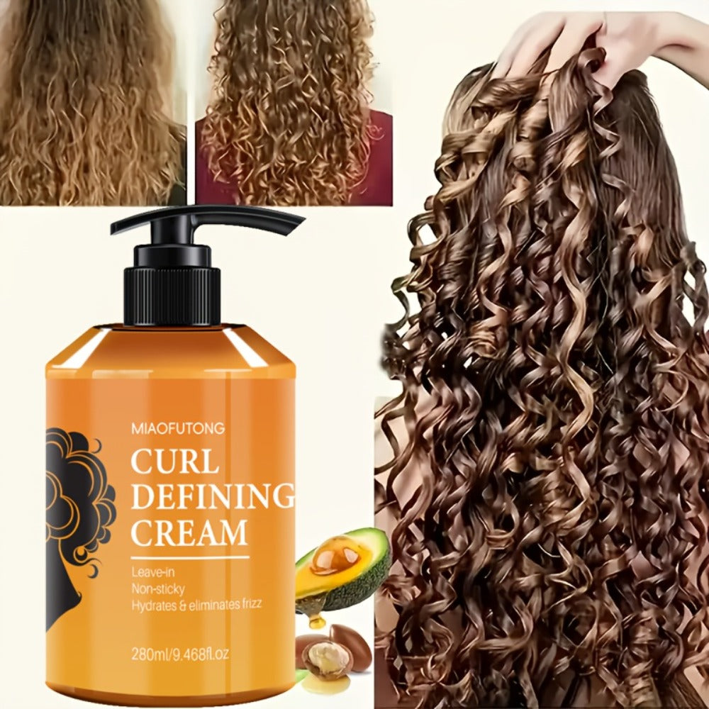 Curl Defining Cream – Argan Oil Hydrating Styling Conditioner for All Hair Types, Frizz Control, Moisture Lock, Enhances Shine & Boosts Volume, 280ml / 9.47oz