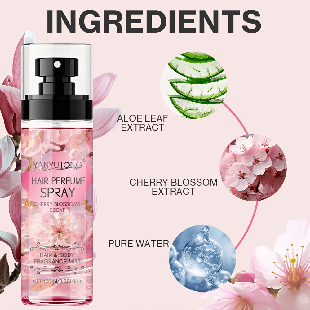 Hair Perfume Mist Cherry Blossom Scent 24-Hour Long Lasting - Lightweight Non-Greasy No-Wash Aromatic Hair Spray for Daily Use Date Night Portable Styling Gift for Her 100ml