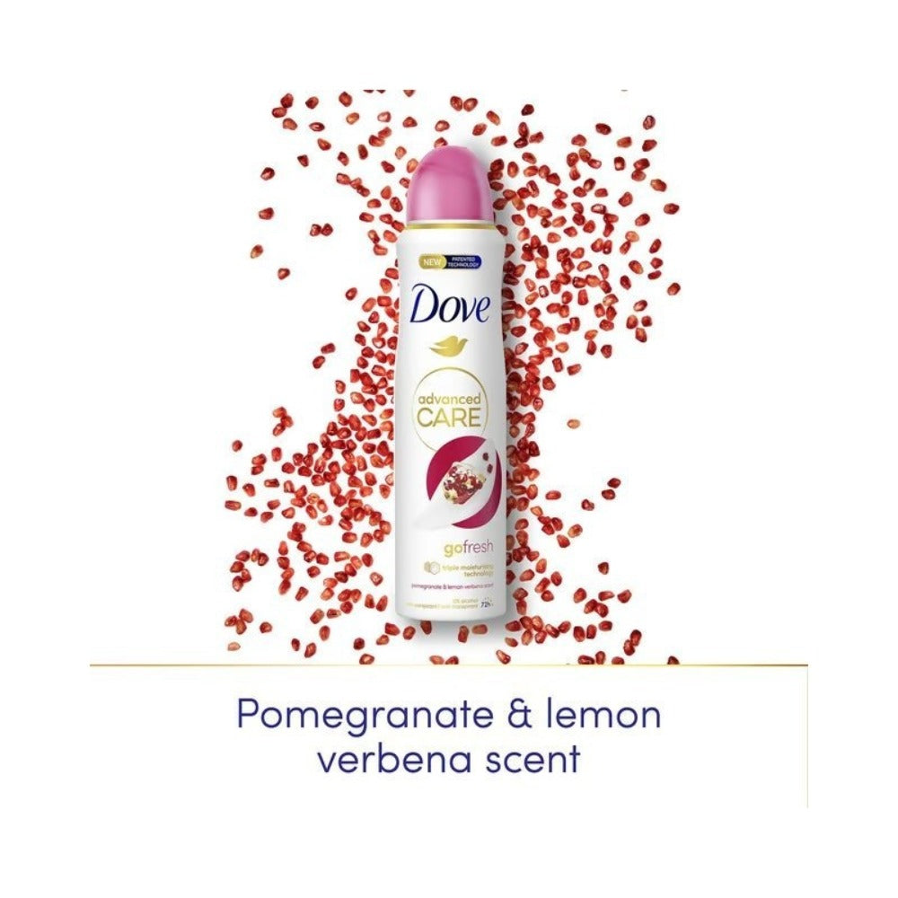 Dove Go Fresh Body Spray Pomegranate Lemon Verbena 150ml Deodorant for Women Long Lasting Freshness Quick Dry Invisible No White Marks Non-Sticky Lightweight Daily Deodorant Spray Gym Travel 5oz