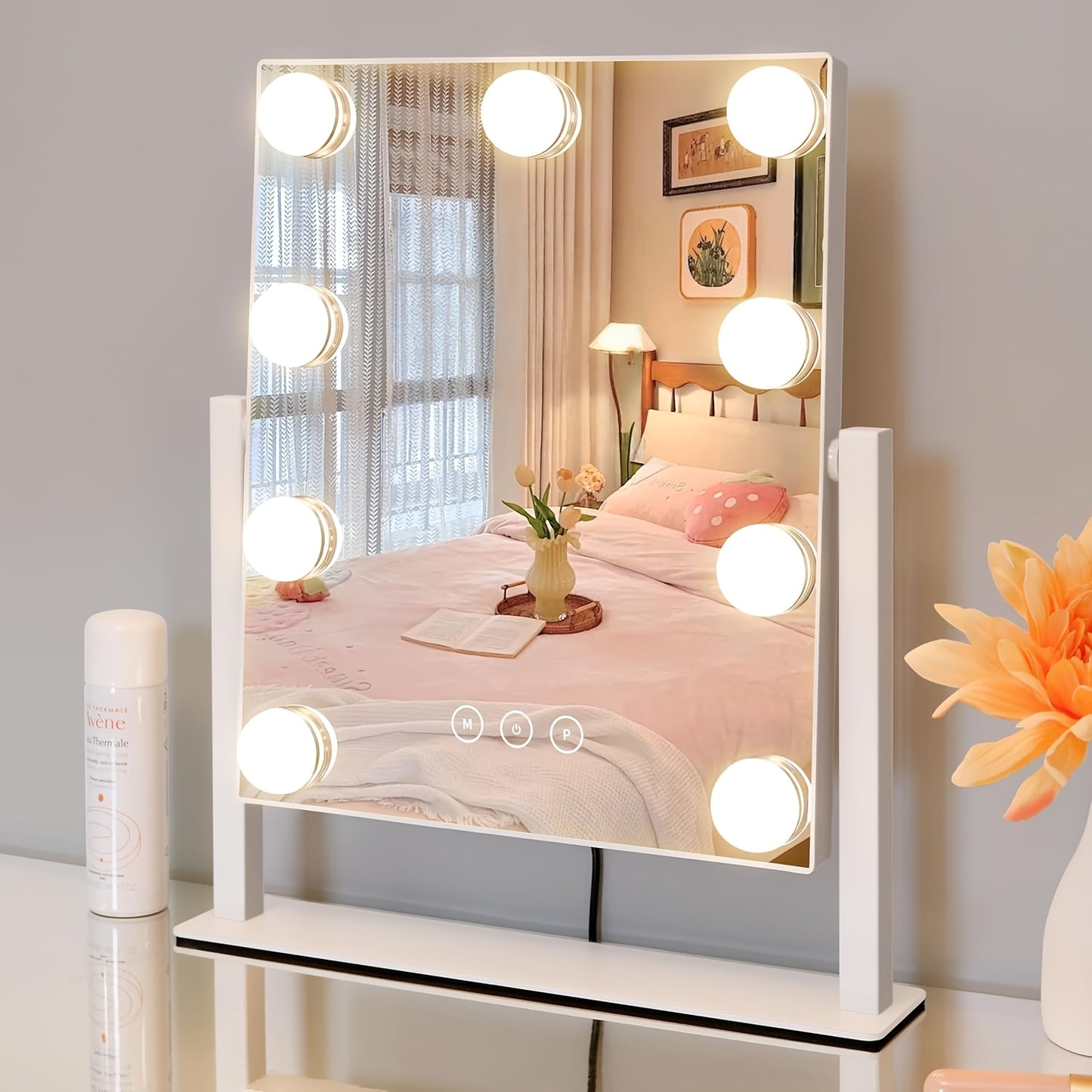 Lighted Makeup Mirror with 5X Magnification - 9 LED Vanity Mirror with 3 Color Lighting Modes, 360° Rotating, USB Powered, Touch Control, Hollywood Style Vanity Mirror for Women, Gift