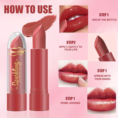 Shimmer Lipstick Set 6PCS in Gift Box - Glossy Shimmering Water-Resistant Long-Lasting Lip Color Assorted Shades for All Skin Tones Buildable Pigment Lipstick Collection for Women