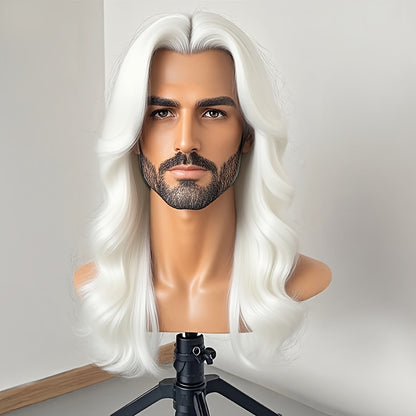 Curly Wig for Men Synthetic Loose Curly Middle Part Wig 26 Inch Natural Look Lightweight Breathable Heat Resistant Fiber Multiple Colors Daily Wear Cosplay
