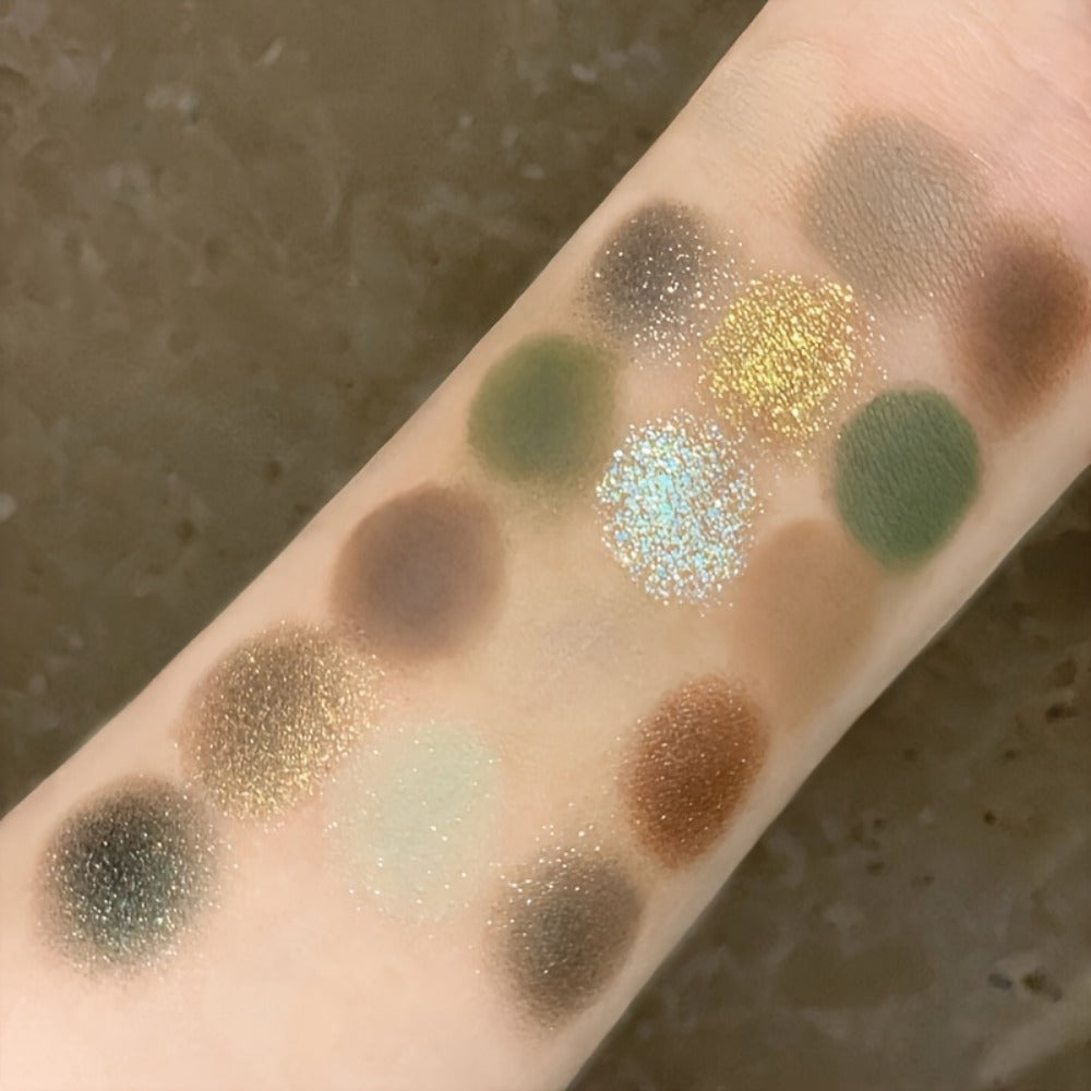 Eyeshadow Palette 16 Colors - Smoky Retro Matte Glitter Pearlescent Shades, Gray Green Earthy Tones with Highlight Blush, Compact Travel