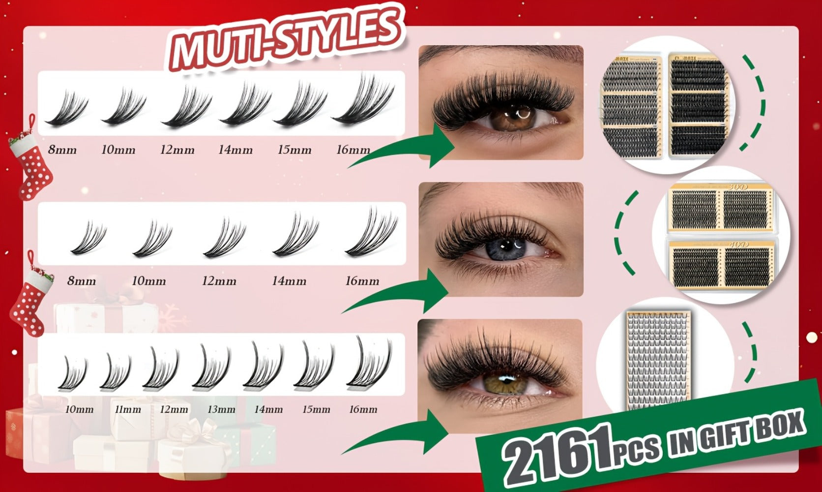Lash Clusters Kit 5 Boxes Lash Clusters Gift/209/276/708/800pcs False Eyelashes, Fluffy Wispy Manga Fairy Lashes Top And Bottom Lash Clusters with Gift Bags, Natural Volume Lashes Long Lasting Reusable Lashes Beauty Gift for Mom Wife Daughter Friend