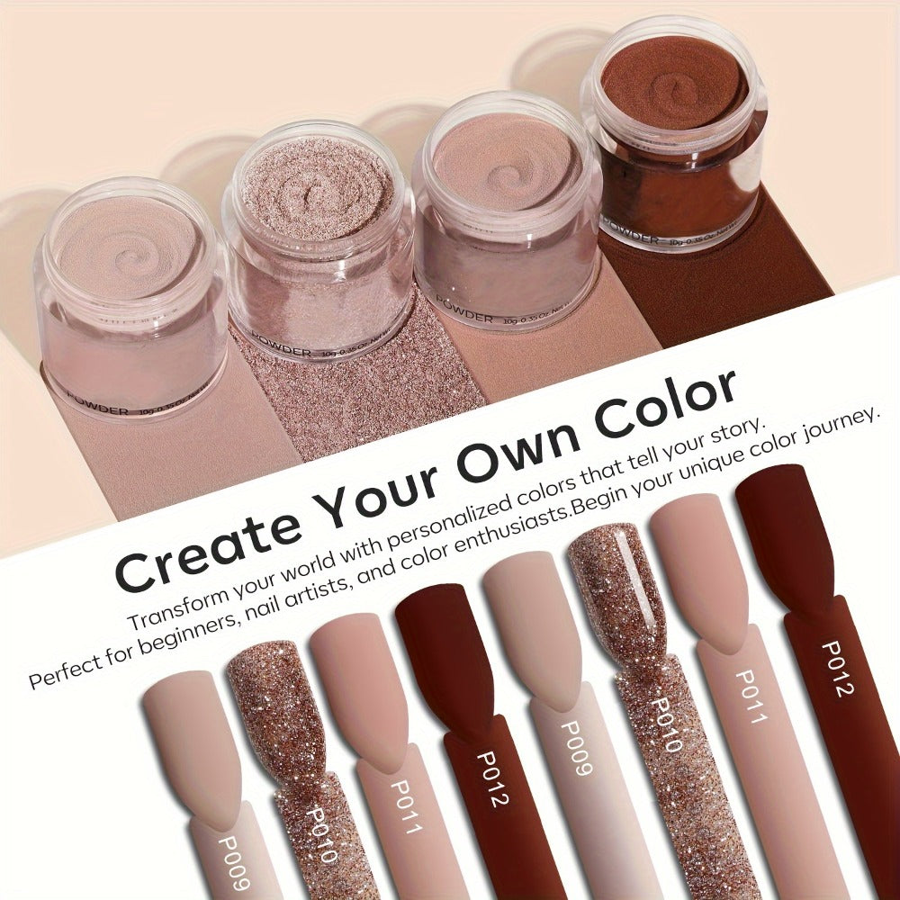 Dip Powder Nail Kit Complete Set with Liquids - 4 Colors Pink Brown Beige Starter Kit for Beginners No Lamp French Nail Art Manicure
