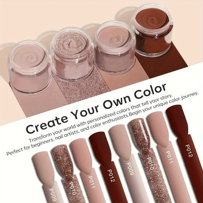 Dip Powder Nail Kit Complete Set with Liquids - 4 Colors Pink Brown Beige Starter Kit for Beginners No Lamp French Nail Art Manicure