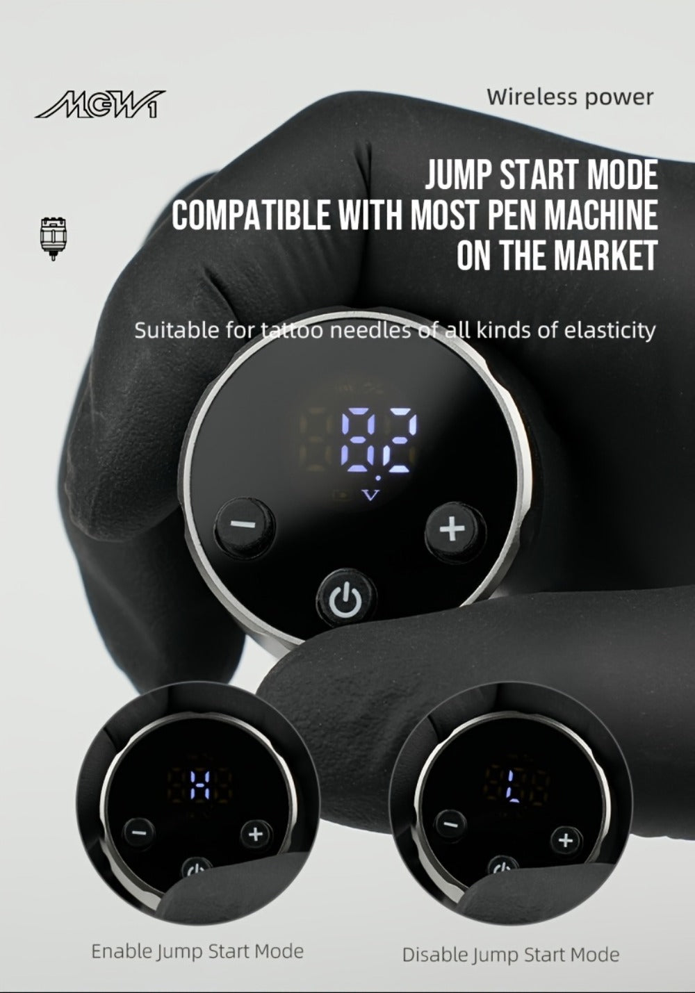 Wireless Power Supply for Tattoos, Featuring a Portable Rechargeable Motor Without Cords, Equipped with an LED Digital Display And RCA Connector, Designed for Rotary Tattoo Machines And Makeup Tools