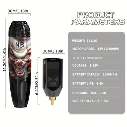 Wireless Tattoo Gun Kit INKSOUL TM-81 Rotary Tattoo Pen LCD Screen 1100mAh Battery Cordless Tattoo Machine with Needles & Ink Cartridges for Beginners & Artists