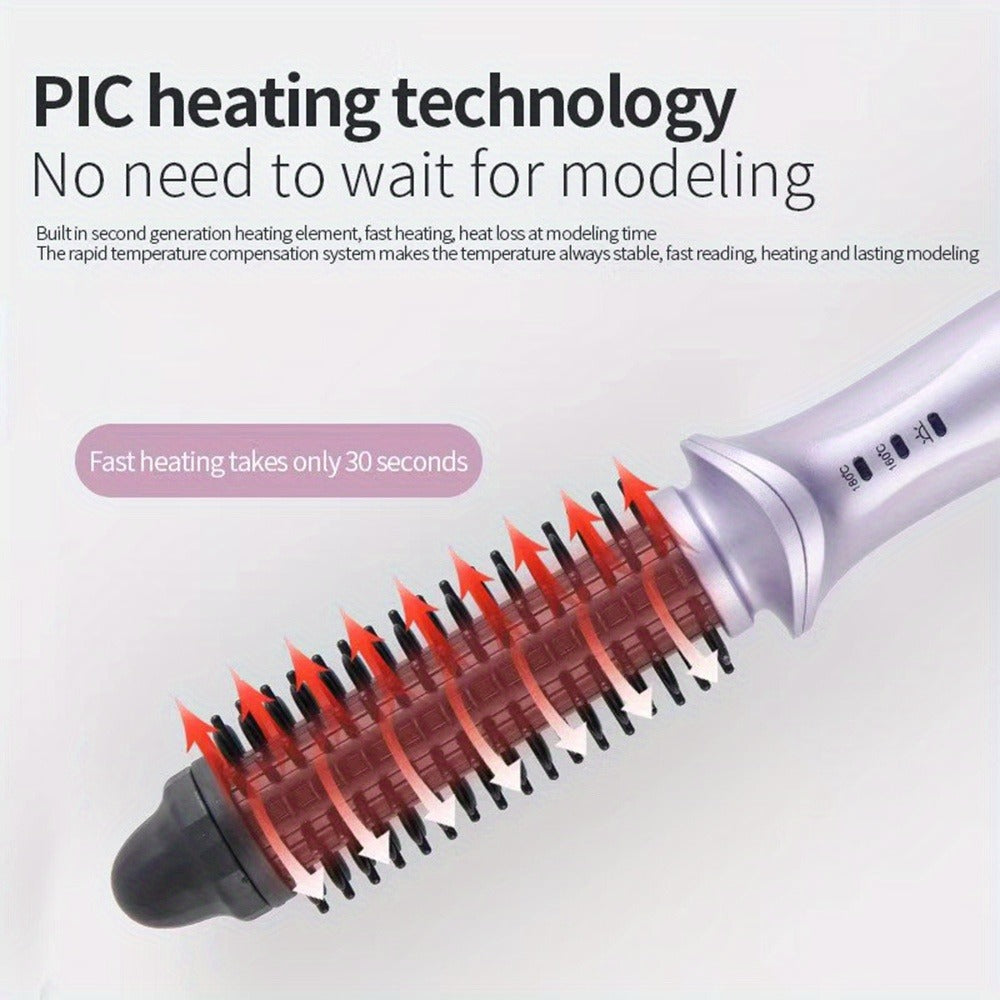 Heated Curling Brush with a Thermal Design, Comb, Ceramic Curling Iron, Volumizing Round Brush, And a Travel-Friendly Hair Curler