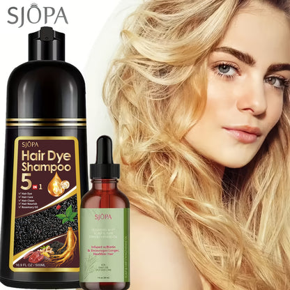 Hair Coloring Shampoo 5-in-1 Herbal Formula with Rosemary Oil - 100% Gray Hair Coverage Long Lasting Moisturizing Unisex Color Shampoo Set Black Brown Purple Red White Multi Color 500ml