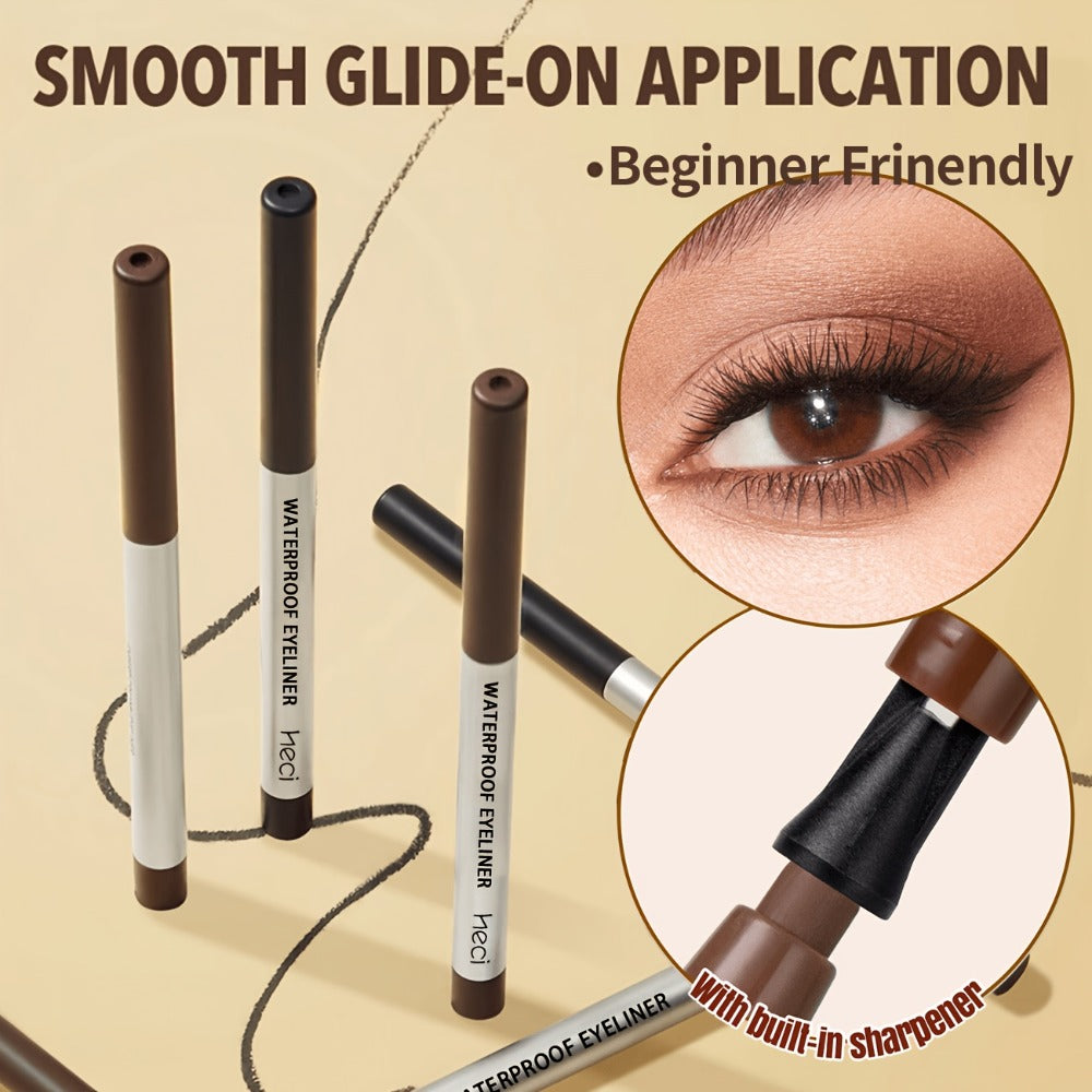 Eyeliner Pencil 3 Pack Waterproof Long Lasting Gel Pen - Quick Dry Smudge Proof Matte Creamy Formula for Sensitive Eyes Beginner Friendly Precision Eye Makeup Deep Brown Medium Brown Black