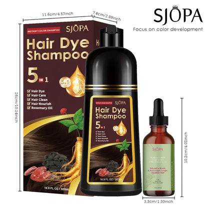 Color Dyeing Shampoo 5-in-1 Instant Hair Color Conditioner 16.9oz - SJOPA Safe Natural No Pungent Smell Unisex Hair Dye Shampoo Serum for Men Women Gift