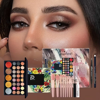 Full Face Makeup Kit All in One Complete Beauty Set with Brush - Foundation Blush Eyeshadow Palette Mascara Berry Neutral Tones Gift for Women