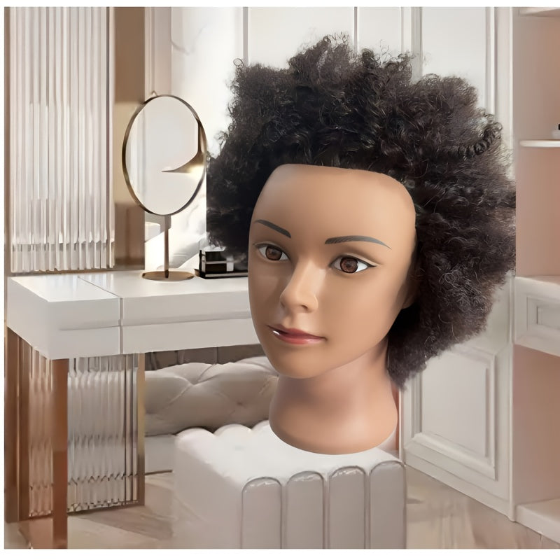 Mannequin Head Human Hair Afro Curly - Cosmetology Practice Training Head with Clamp for Hairdresser Styling Braiding Cutting