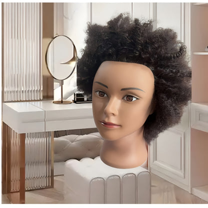 Mannequin Head Human Hair Afro Curly - Cosmetology Practice Training Head with Clamp for Hairdresser Styling Braiding Cutting