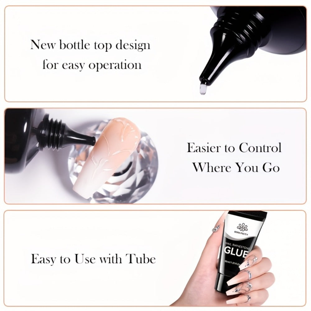 BORN PRETTY Nail Rhinestone Glue 1.01oz 2pcs Gel Nail Glue for Nail Charm 3D Nails Bling Gel for Decoration Nails Gems Nail Supplies