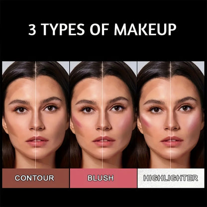 Creamy Blush Stick Makeup Kit — 4-Piece Set with Highlighter Bronzer Contour Stick & Brush | Waterproof Long-Lasting | Matte & Shiny Finish | Cheek Sculpting