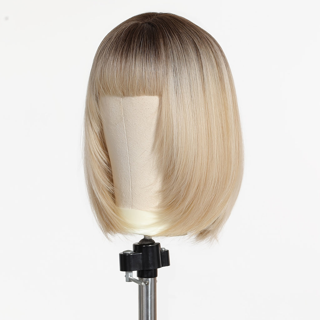[Valentine's Day] White Golden Short Straight Women's Wig with Bangs, New Fashionable, Comfortable, Breathable And Lightweight, for Wedding Season, Parties, Daily Dressing, Women's Holiday Gifts, Elegant Golden Women's Synthetic Wig, Original, Valentine's