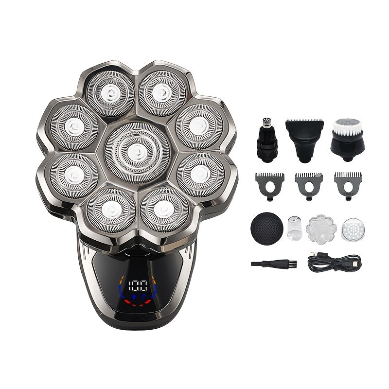 9D Upgraded Version, Men's Electric Shaver, IPX5 Waterproof Wet And Dry Double Shaving, LED Screen Display+USB-C Fast Charging, 9/7 Rotary Cutter for Bald Head, Nose Hair Trimming+Cleansing Massage Set