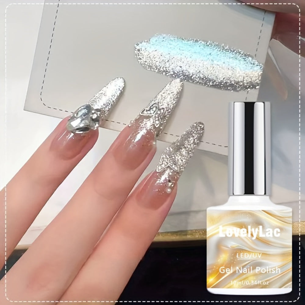 White Elf Glitter Gel Nail Polish, Upgraded Shimmer White Semi-Permanent LED Curing Polygel, Gelly Polish, Shimmer/Glossy/Highshine, Professional/DIY Manicure