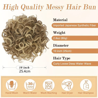 Messy Bun Hairpiece Drawstring Loose Curly Clip In Hair Extension Scrunchie Fake Bun Ponytail Updo Women 10 Inch Thick Voluminous Brown Dark Blonde All Hair Types