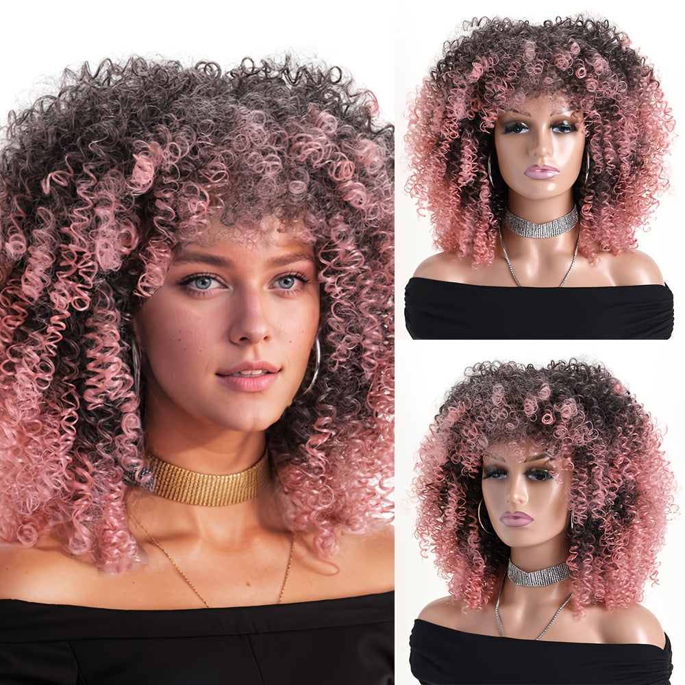 16-inch Short Curly Afro Kinky Curly Red Wig, Women's Fashionable and Elegant Stretchable Net Synthetic Fiber Hair Replacement Wig for Women, Heat-Resistant Fiber Wig Suitable for Daily Wear, Cosplay, Parties, Music Festivals, Weddings, and Balls