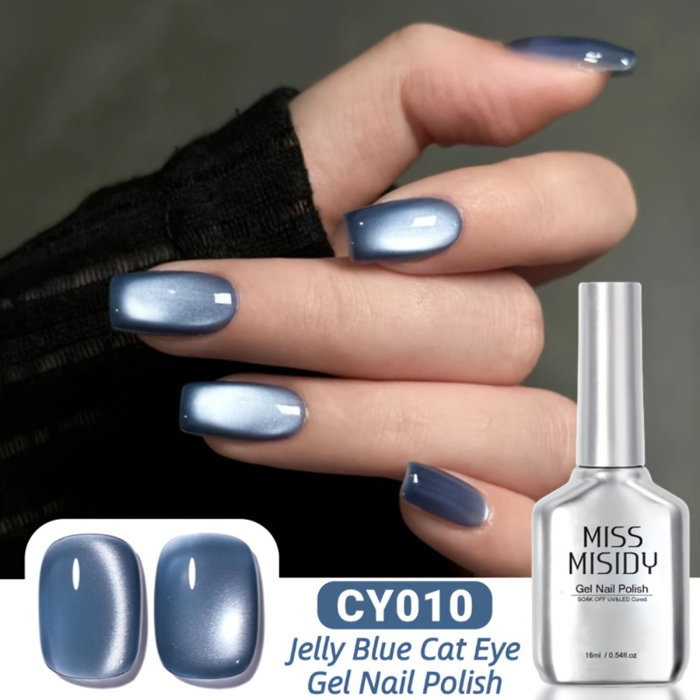 MISS MISIDY 0.54oz Jelly Blue Cat Eye Gel Nail Polish - Long-Lasting, Non-Scratch, Non-Scratch Formula for Natural Look, Easy Application, Perfect for Manicures & Pedicures, Manicure Essentials, Sleek Bottle Design, Highquality Formula