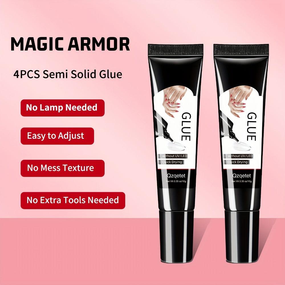 Quick-drying Semi-solid Nail Glue 10g*4, Hose Outlet Nail Pendant Glue, Nail Gel Glue, Nail Gem Jewelry Diamond Nail Accessories Nail Supplies Primary Nail Art Technology, Long-lasting Fake Acrylic Nail Glue Gel