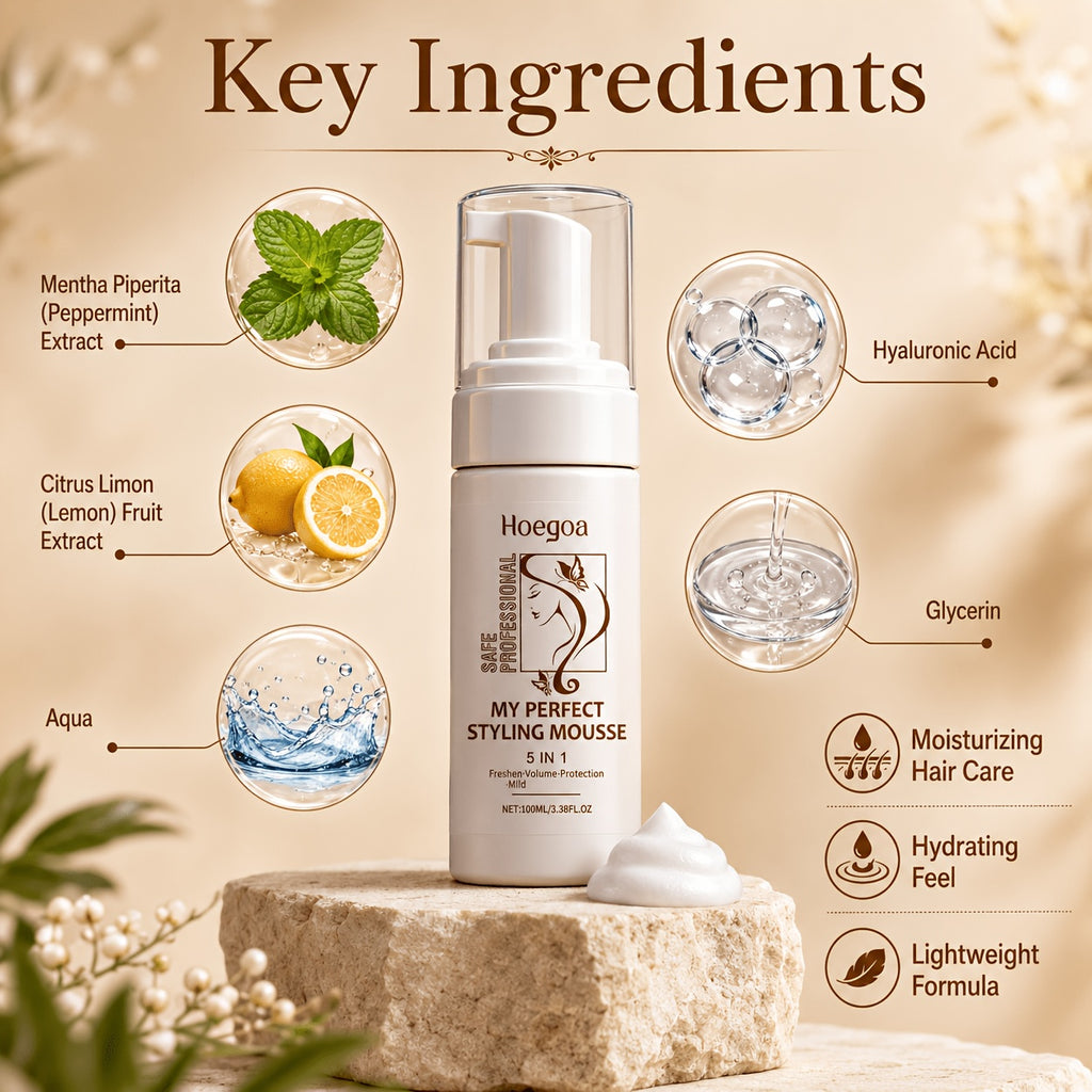 Hair Styling Mousse 100ml/3.38fl.oz, Mint Extract, Hyaluronic Acid, Mild Ingredients, Lasting Styling And Moisturizing, Make Hair Look Good All Day Long, Gift for Women, Mom, Girlfriend