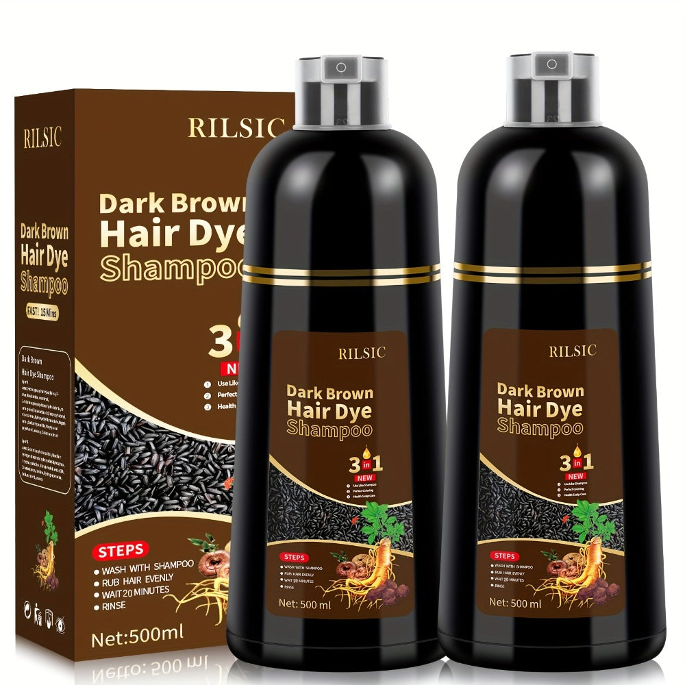 Hair Dye Shampoo 3-in-1 - Instant Grey Hair Coverage, Natural Herbal Hair Color Shampoo, Ammonia Free, Colors in Minutes, Lasts 30 Days, 16.91oz, 2 Pack for Men & Women