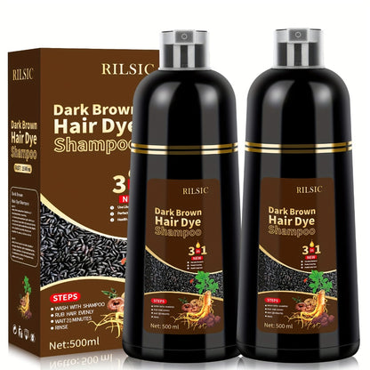 Hair Dye Shampoo 3-in-1 - Instant Grey Hair Coverage, Natural Herbal Hair Color Shampoo, Ammonia Free, Colors in Minutes, Lasts 30 Days, 16.91oz, 2 Pack for Men & Women