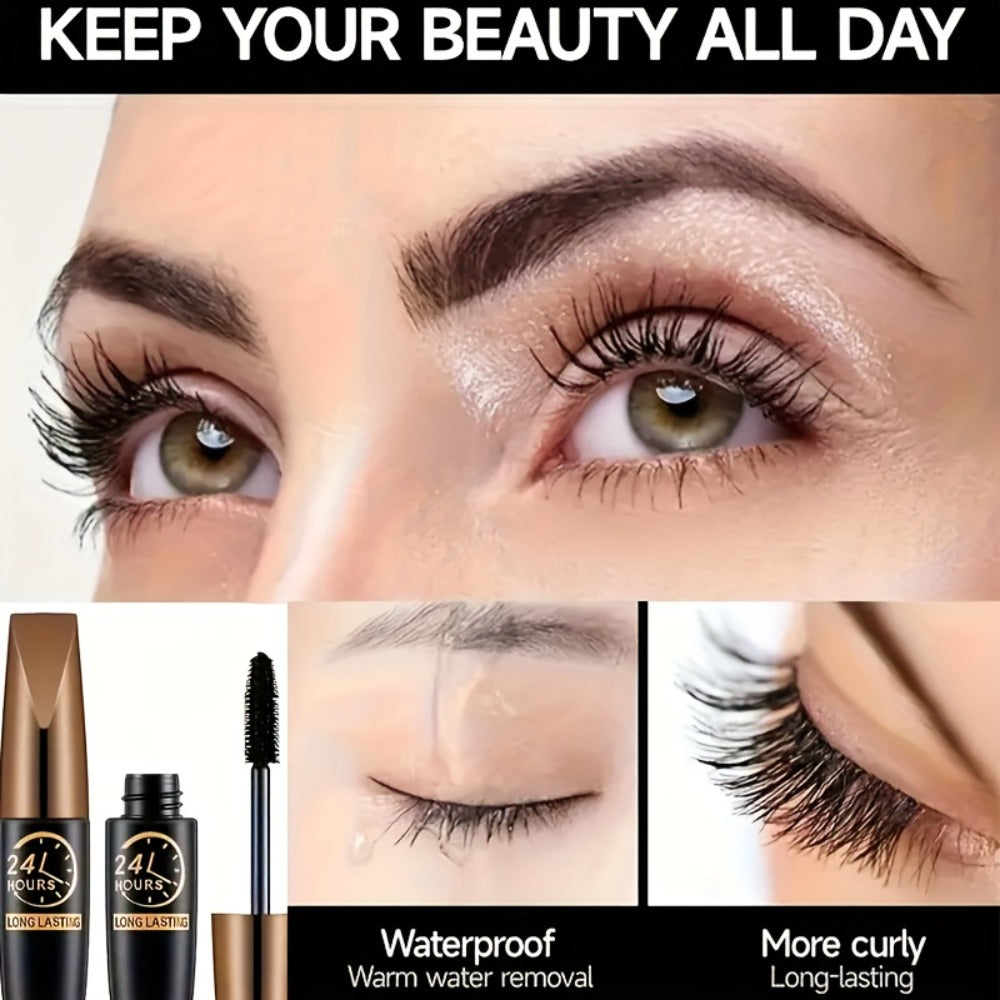 Mascara 8D Fiber Volume & Lengthening Smudge-Proof Waterproof Lash Enhancer, Long-Lasting Black Mascara Set with Eyeliner Pencil, Luxury Beauty Gift for Her