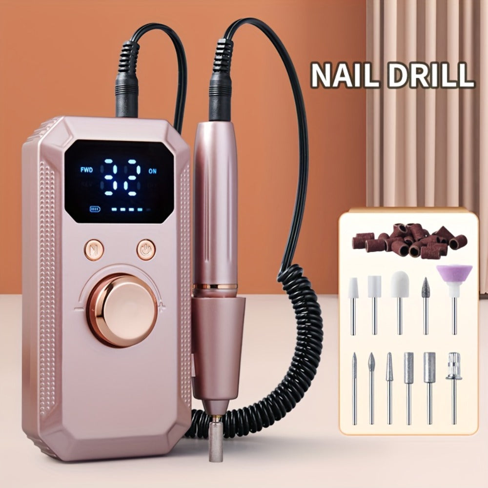 Rechargeable Electric Nail Drill, Professional Portable E-File for Acrylic Nails, Natural Extensions, and Gel Nails, Polishing Machine with 11 Grinding Bits and 20 Sanding Discs, Cordless High-Speed for Salon and Home Use, Women's Holiday Gift