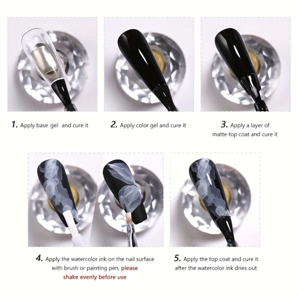 BORN PRETTY 0.51oz Watercolor Nail Polish White Gradient Flower Effect Semi Permanent Soak Off LED Nail Polish