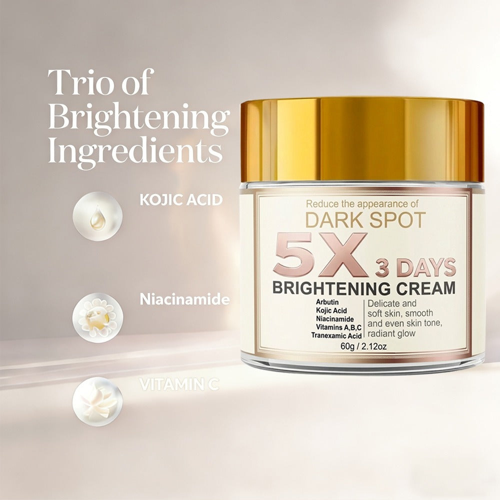 Newly Updated Version [Brightening Cream]5X&3-Day BrighteningCream: The Appearance Of, Moisturizes, Quickly Brightens, Evens Light Beige, Dullness, Leaves Skin Looking Smoother &More Refined. Contains Kojic Acid, Vitamin C, Arbutin, & Niacinamide.
