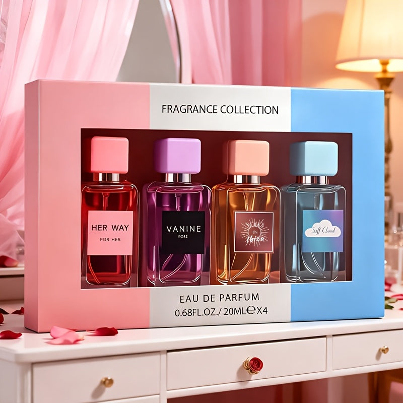 4pcs Women's Luxury Perfume Gift Set - EDP Long-Lasting Floral Scent Perfume Suitable for Dating, Parties & Special Occasions, 4 Different Scents (0.68oz Each), Holiday Gift for Her