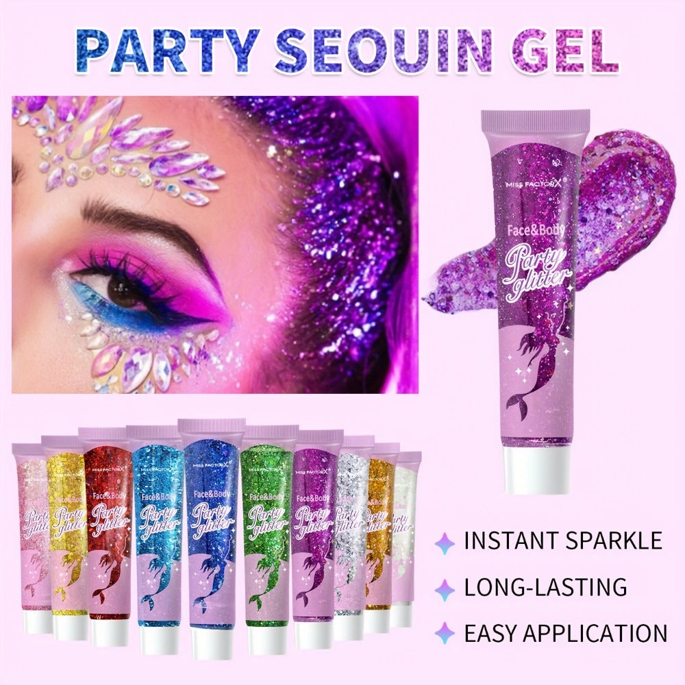 10 Color Set Face & Body Glitter - Cosmetic-Grade Holographic Glitter Gel - Makeup For Festivals, Raves, Anime Cosplay - Safe For Face, Easy Application & Removal