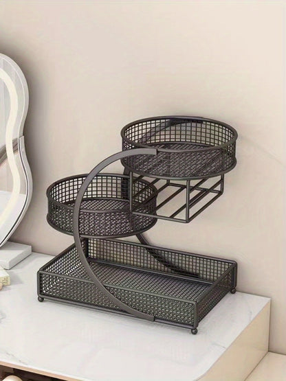 3-Tier Metal Cosmetic Organizer with Tissue Box Holder No-Installation Countertop Storage Rack for Bathroom Dresser Vanity Makeup Skincare Black White
