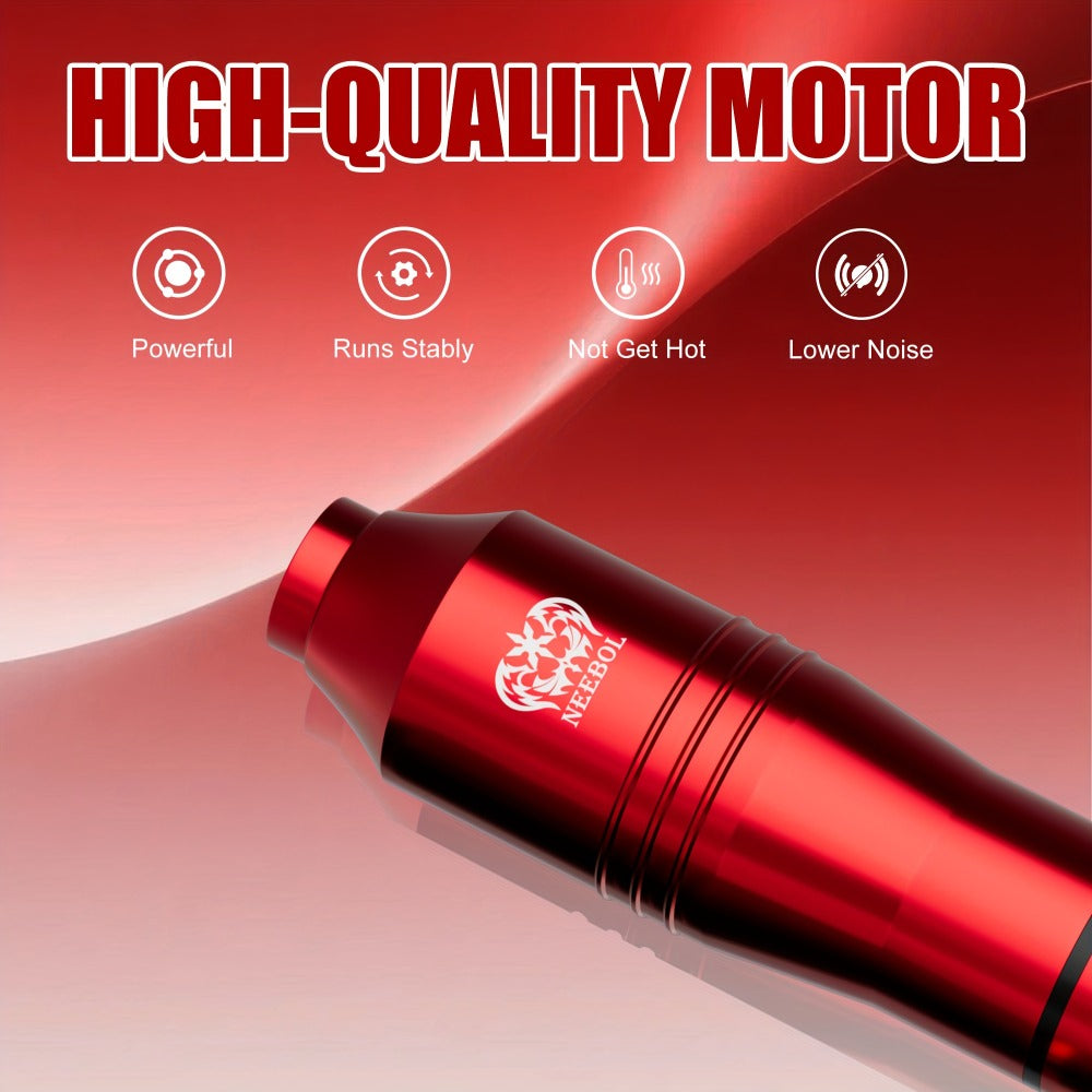 Rotary Tattoo Pen Kit Complete Set - LCD Display Screen, 8H Battery, 10/20 Cartridge Needles, Cordless Wireless Tattoo Machine for Beginners & Professional Artists, Black/Red
