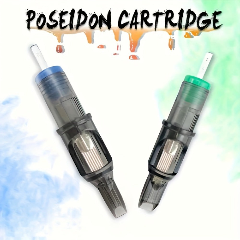 Poseidon Tattoo Cartridge Needles 50pcs Assorted Mixed Size Round Liner Shader Magnum Curved/Round Mag 5Rl 7Rl 9Rl 5Rs 7Rs 9Rs 15M1 21M1 15Cm 8.27inch Disposable Membrane Tattoo Needles