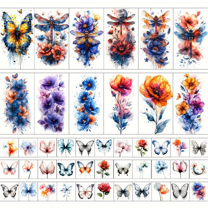 Flower Temporary Tattoos for Women 45 Sheets, 12 Large & 33 Small Realistic Watercolor Floral Fake Tattoo Stickers, Long Lasting Half Arm Body Tattoos Party Supplies Favors