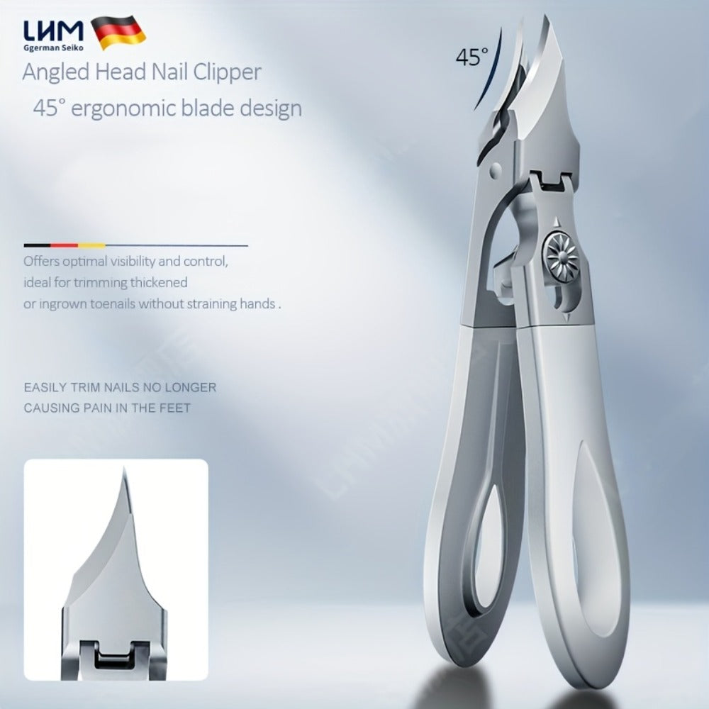 LHM European Special Line Angled Toenail Clipper for Elderly - 45° Precision, Wide Jaw, Rust-Resistant Stainless Steel, Hypoallergenic Ergonomic Design for Difficult Areas & Thick Nails, Nail Clippers for Thick Nails, Senior Nail Care