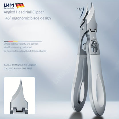 Toenail Clippers for Thick Nails Elderly - 45° Angled Blade Wide Jaw Stainless Steel Nail Clipper Senior Nail Care Ergonomic Pedicure Tool