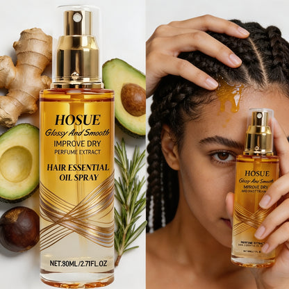 Hair Essential Oil Spray Smoothing & Anti-Frizz – Lightweight Conditioning Treatment for Dry, Damaged & Frizzy Hair | Repairs Split Ends, Adds Shine | 2.7oz