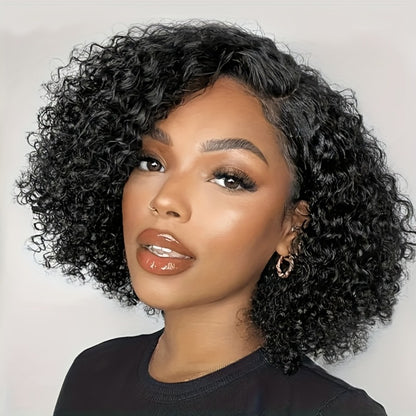 Kinky Curly 4x4 HD Lace Front Short Bob Wig Human Hair for Black Women – Glueless Pre-Plucked Baby Hair Elastic Band Natural Look 8-26 Inch
