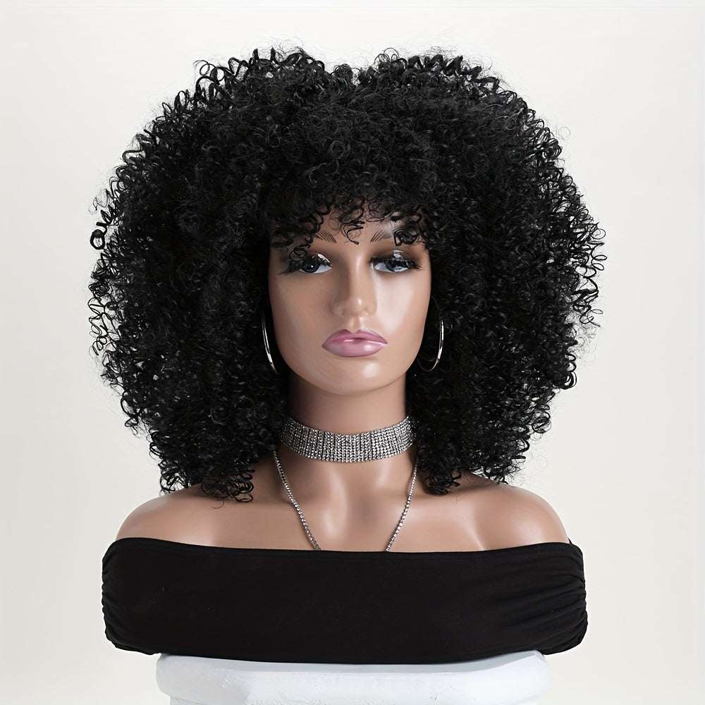 16-inch Short Curly Afro Kinky Curly Red Wig, Women's Fashionable and Elegant Stretchable Net Synthetic Fiber Hair Replacement Wig for Women, Heat-Resistant Fiber Wig Suitable for Daily Wear, Cosplay, Parties, Music Festivals, Weddings, and Balls